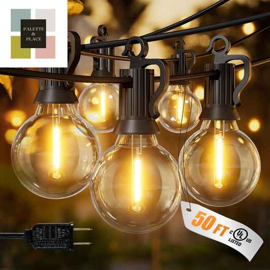 Brightown Outdoor String Lights, 50FT 25 G40 Bulbs Shatterproof Patio Lights, IP65 Waterproof Dimmable Hanging Connectable Globe LED Outdoor Lights for Backyard, Bistro, Porch, Deck, Balcony