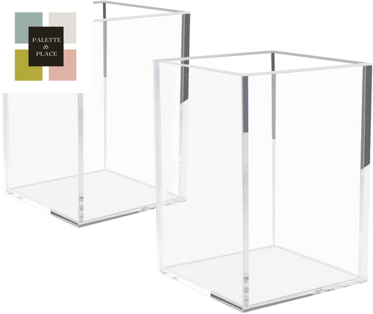 NIUBEE Acrylic Pen Holder 2 Pack,Clear Desktop Pencil Cup Stationery Organizer for Office Desk Accessory