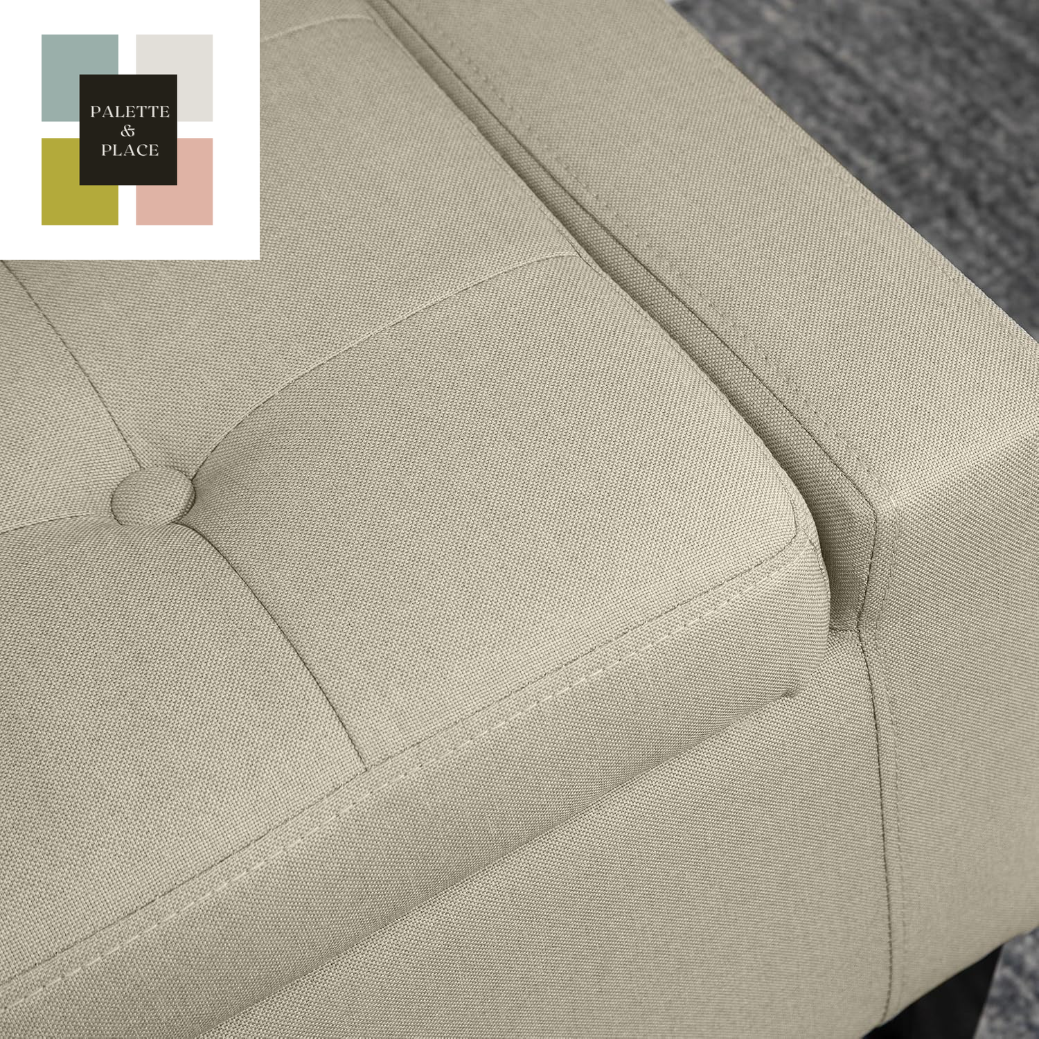 HOMCOM Storage Ottoman, Linen Upholstered Storage Bench with Lift Top and Button Tufted for Living Room, Beige