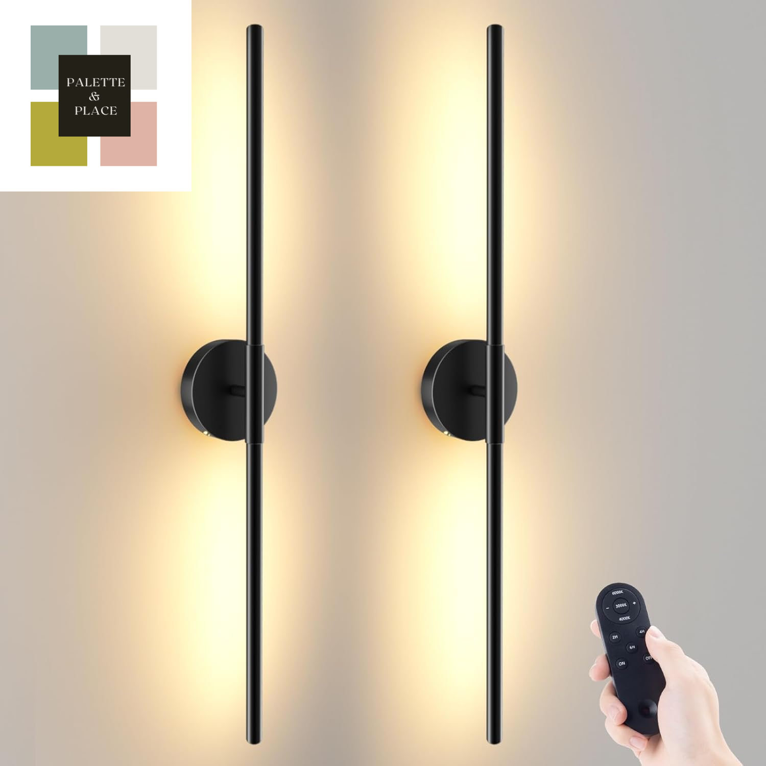 Battery Operated Wall Sconces Set of 2, 360°Rotation Wireless Rechargeable Wall Lights: Dimmable Detachable Wall Lamp with Remote Control, 3000K-6000K Infinite Dimming Wall Sconce 27.6 Inch