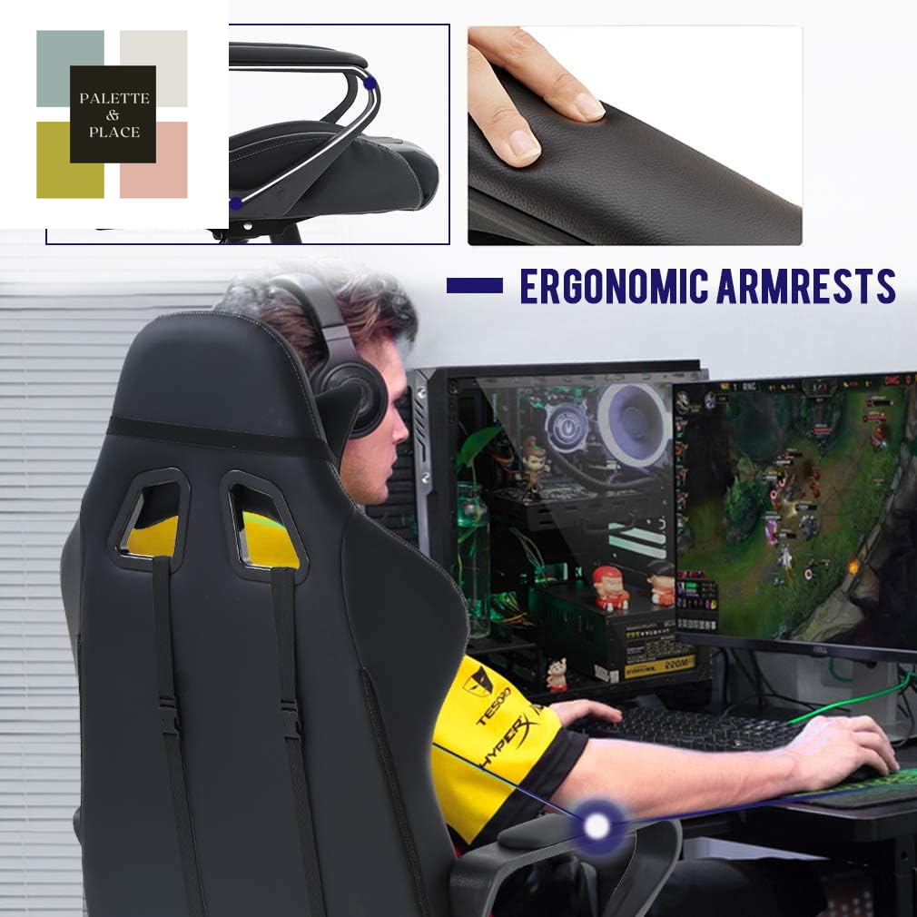 Bestoffice High-Back Gaming Chair PC Office Chair Computer Racing Chair PU Desk Task Chair Ergonomic Executive Swivel Rolling Chair with Lumbar Support for Back Pain Women, Men,White