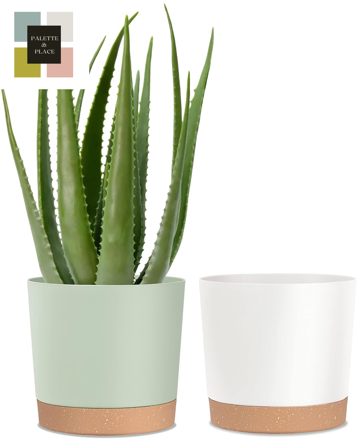 Kubvici Plant Pots for Indoor Plants, 2 Pack 10 Inch Plant Pot Plastic Flower Pots Planters with Drainage Saucer for Indoor Outdoor Garden Home (10" White)