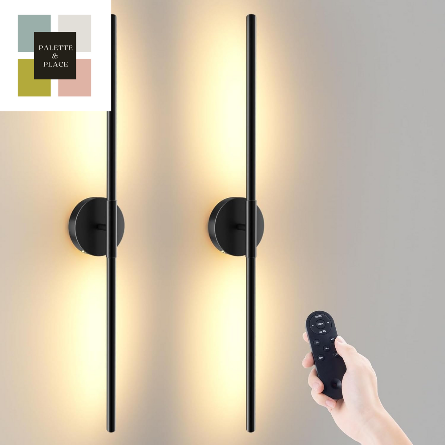 Battery Operated Wall Sconces Set of 2, 360°Rotation Wireless Rechargeable Wall Lights: Dimmable Detachable Wall Lamp with Remote Control, 3000K-6000K Infinite Dimming Wall Sconce 27.6 Inch
