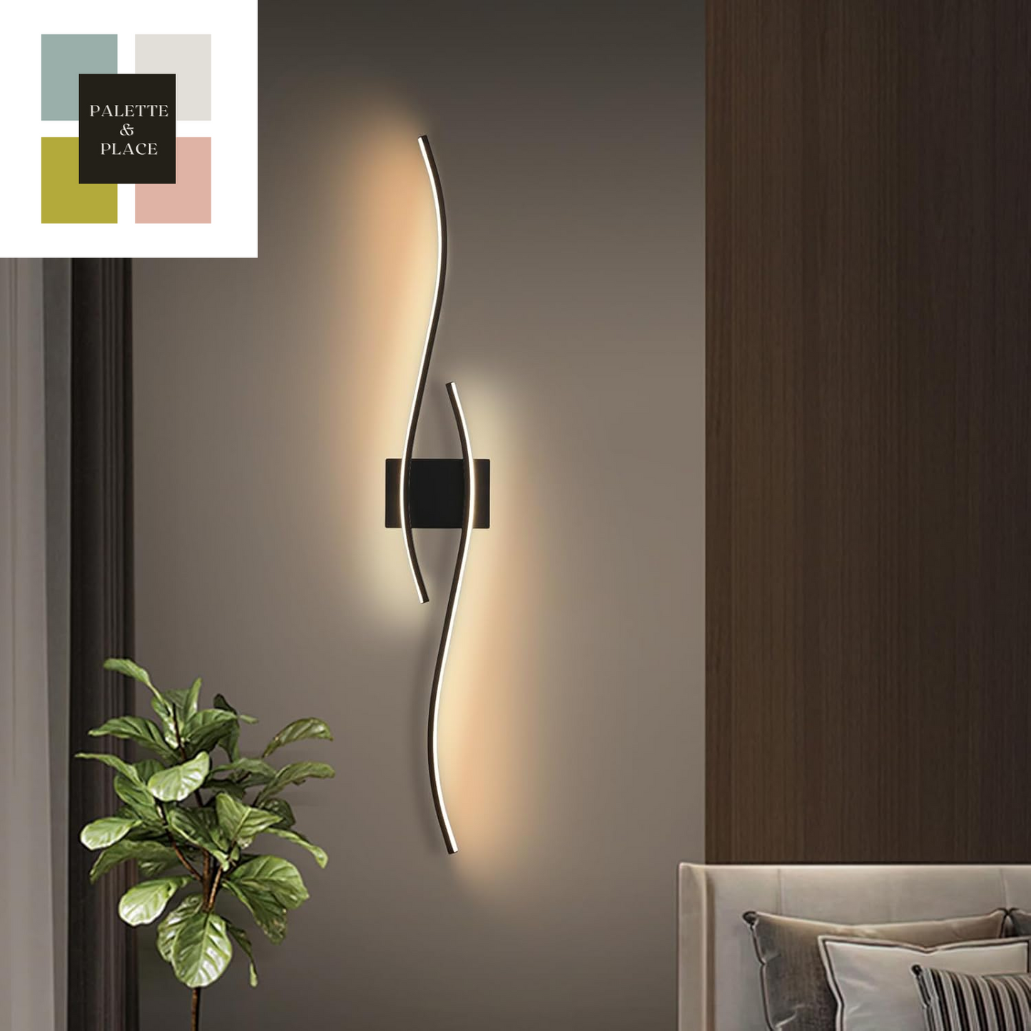 2 Pack Black Wave Wall Sconce 39.37In Modern Led Wall Lamps Bathroom Vanity Lights Lighting Fixtures over Mirror with App Smart Dimmable Light Bar for Bedroom Bedside Living Room Picture Lights
