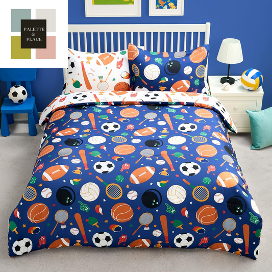 Joiedomi Kid Twin Comforter Set 5 Piece Ball Sports Bedding Set for Boys Girls Super Soft Microfiber Bed in a Bag with Comforter Sheets Pillowcase Sham