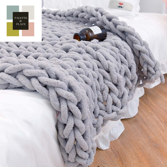 Chunky Knit Blanket Throw 40"×40", Hand Knitted Warm Chenille Throw Blanket, Home Decor Soft Thick Yarn Cable Knit Blanket, Soft Breathable Fleece Banket Christmas for Couch Bed Sofa Best Gift (Gray)