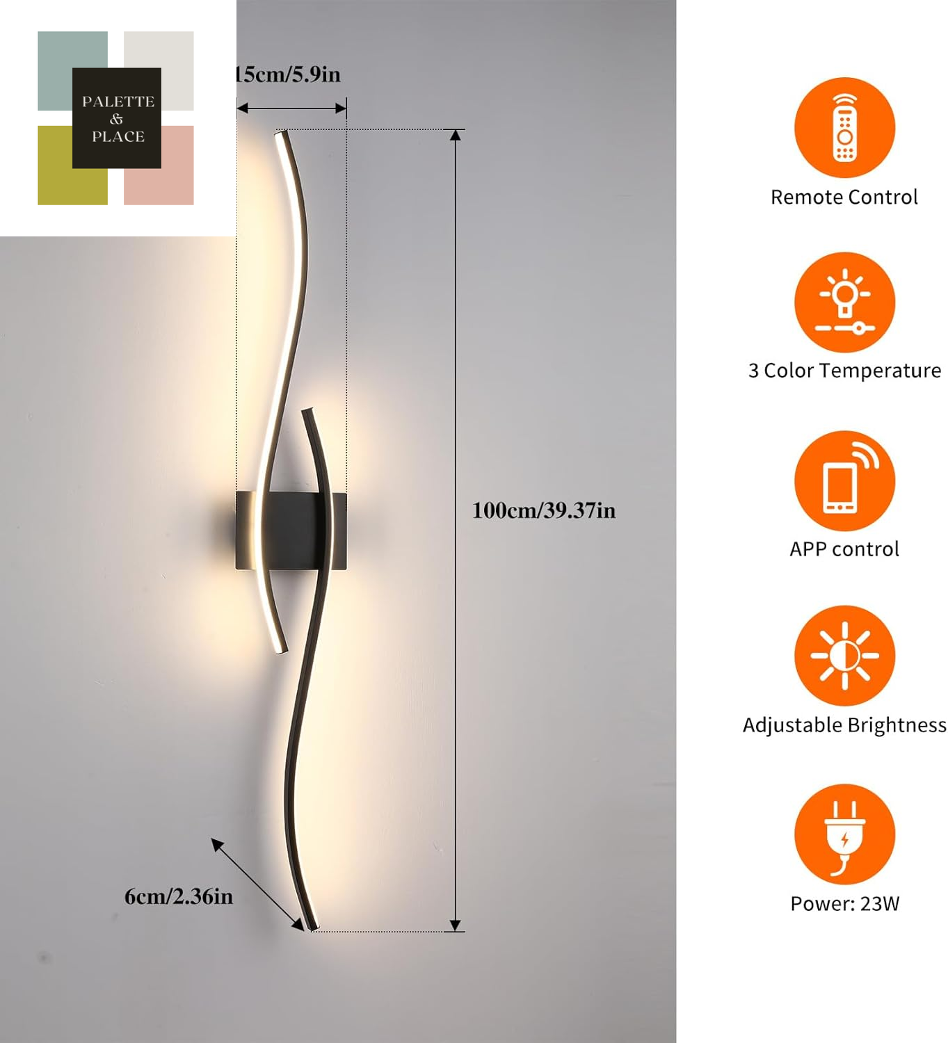 2 Pack Black Wave Wall Sconce 39.37In Modern Led Wall Lamps Bathroom Vanity Lights Lighting Fixtures over Mirror with App Smart Dimmable Light Bar for Bedroom Bedside Living Room Picture Lights