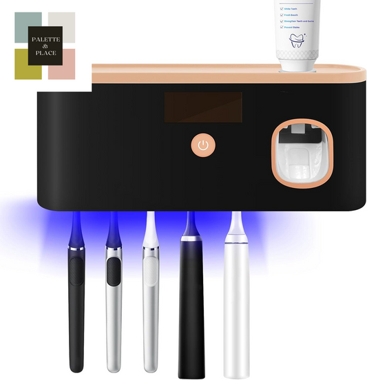 Toothbrush Sterilizer Holders, 5 Slots Toothbrush Holder Rechargeable Toothbrush Cleaner Case Cover with Automatic Toothpaste Dispenser(Black)