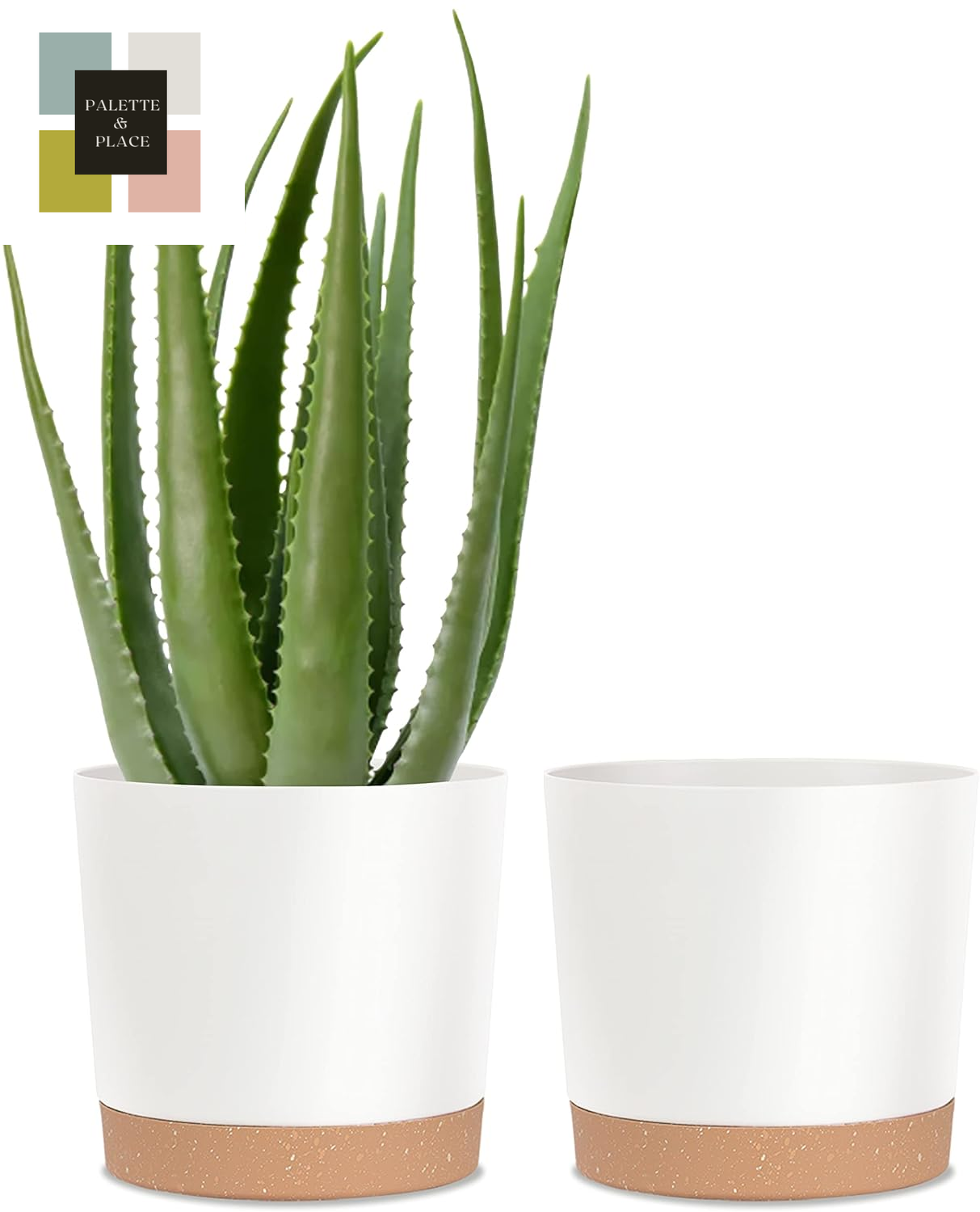 Kubvici Plant Pots for Indoor Plants, 2 Pack 10 Inch Plant Pot Plastic Flower Pots Planters with Drainage Saucer for Indoor Outdoor Garden Home (10" White)