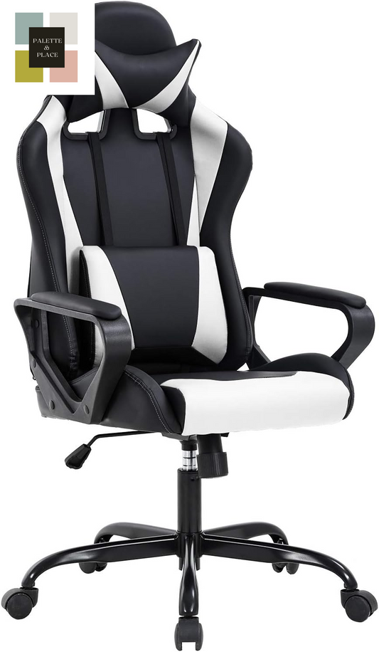 Bestoffice High-Back Gaming Chair PC Office Chair Computer Racing Chair PU Desk Task Chair Ergonomic Executive Swivel Rolling Chair with Lumbar Support for Back Pain Women, Men,White