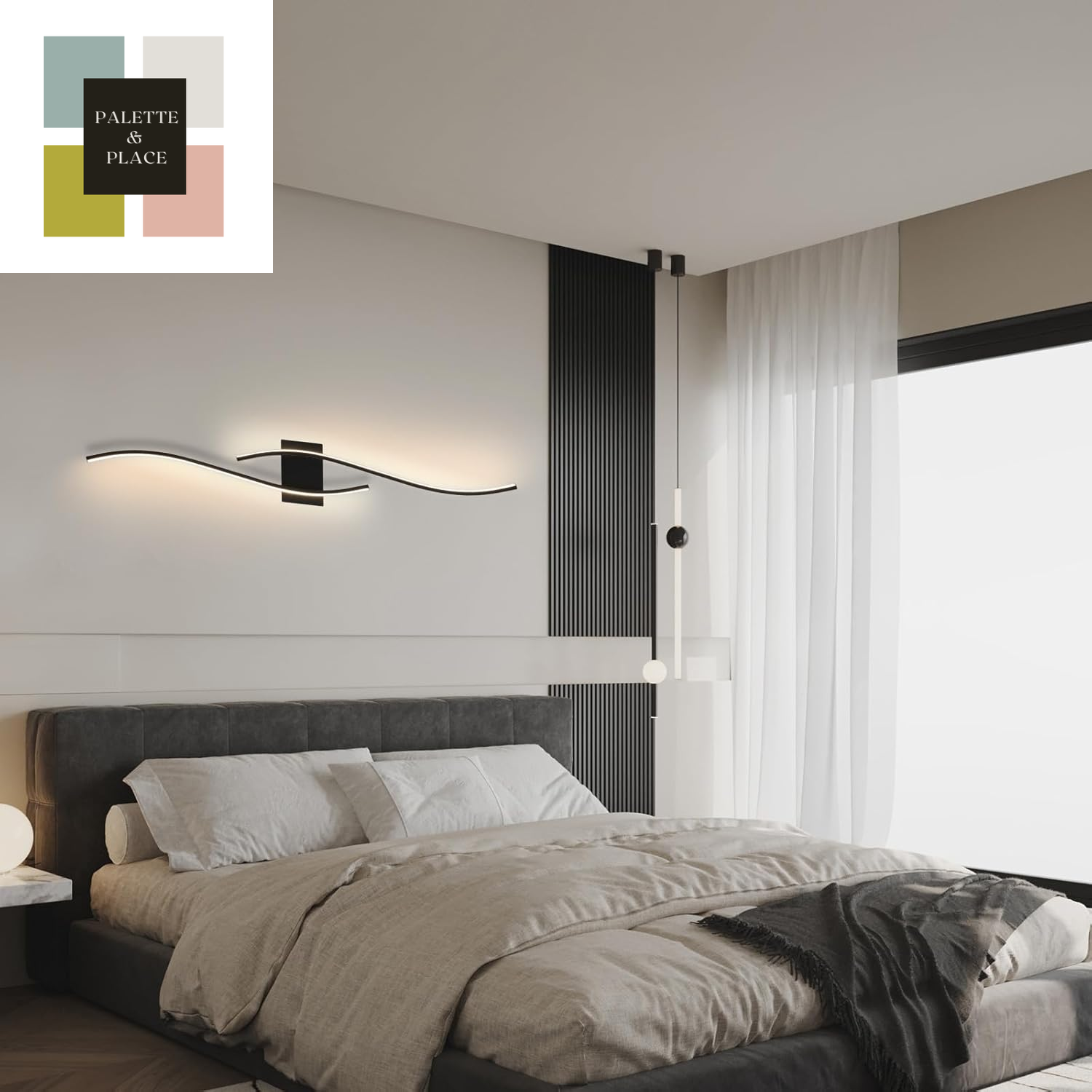 2 Pack Black Wave Wall Sconce 39.37In Modern Led Wall Lamps Bathroom Vanity Lights Lighting Fixtures over Mirror with App Smart Dimmable Light Bar for Bedroom Bedside Living Room Picture Lights