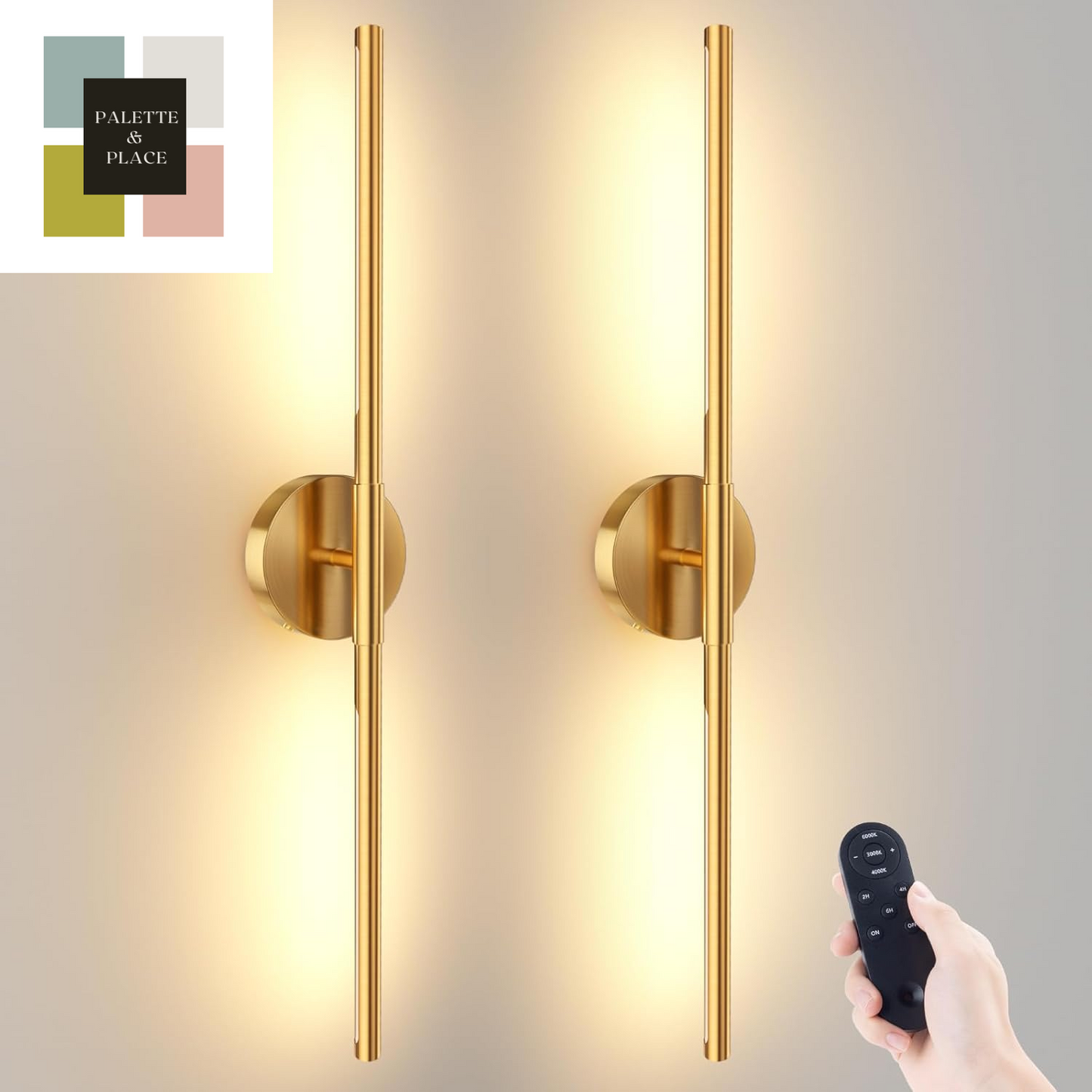 Battery Operated Wall Sconces Set of 2, 360°Rotation Wireless Rechargeable Wall Lights: Dimmable Detachable Wall Lamp with Remote Control, 3000K-6000K Infinite Dimming Wall Sconce 27.6 Inch