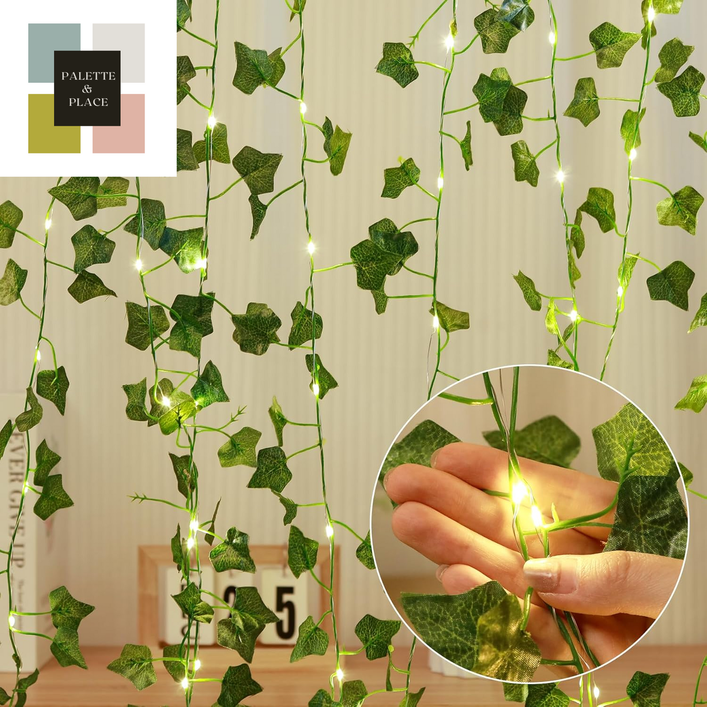 PUHONG (New) Vines with String Lights, 33Ft 100 LED Leaf String Lights, LED Artificial Vines with Fairy Light, 2 Modes Fake Vines Ivy Lights for Bedroom, Wall, Room, Garden, Party Decoration