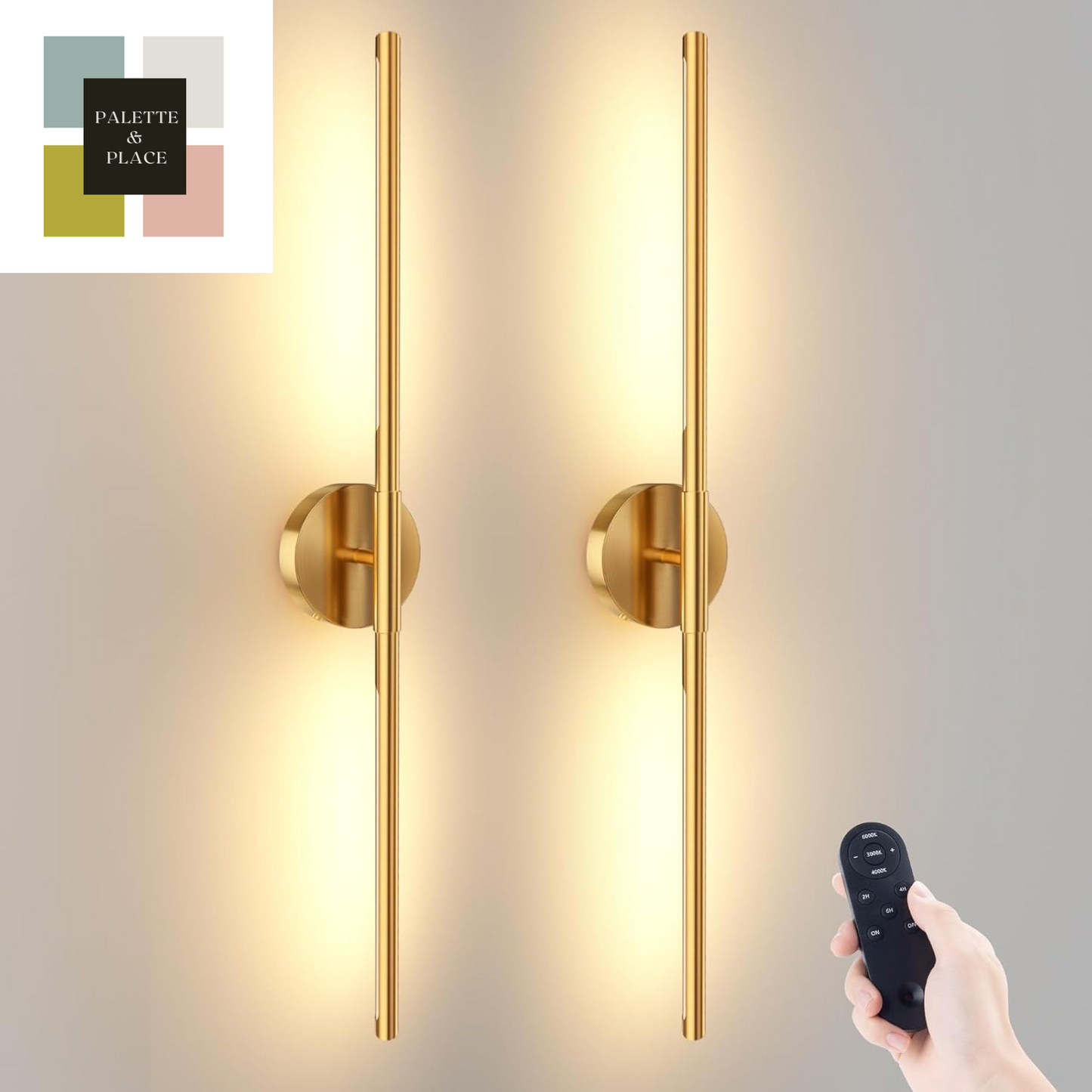 Battery Operated Wall Sconces Set of 2, 360°Rotation Wireless Rechargeable Wall Lights: Dimmable Detachable Wall Lamp with Remote Control, 3000K-6000K Infinite Dimming Wall Sconce 27.6 Inch