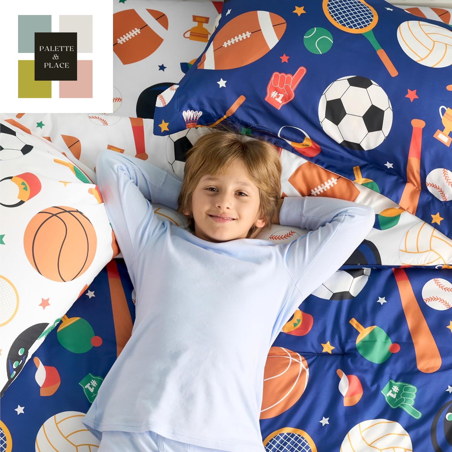 Joiedomi Kid Twin Comforter Set 5 Piece Ball Sports Bedding Set for Boys Girls Super Soft Microfiber Bed in a Bag with Comforter Sheets Pillowcase Sham