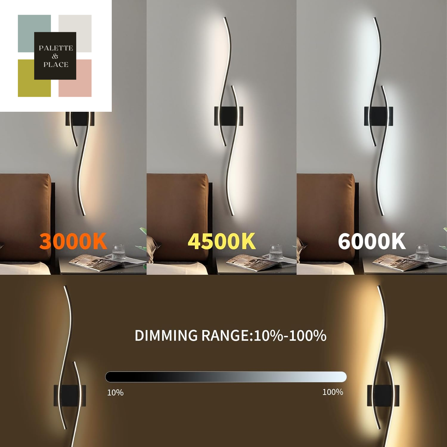 2 Pack Black Wave Wall Sconce 39.37In Modern Led Wall Lamps Bathroom Vanity Lights Lighting Fixtures over Mirror with App Smart Dimmable Light Bar for Bedroom Bedside Living Room Picture Lights