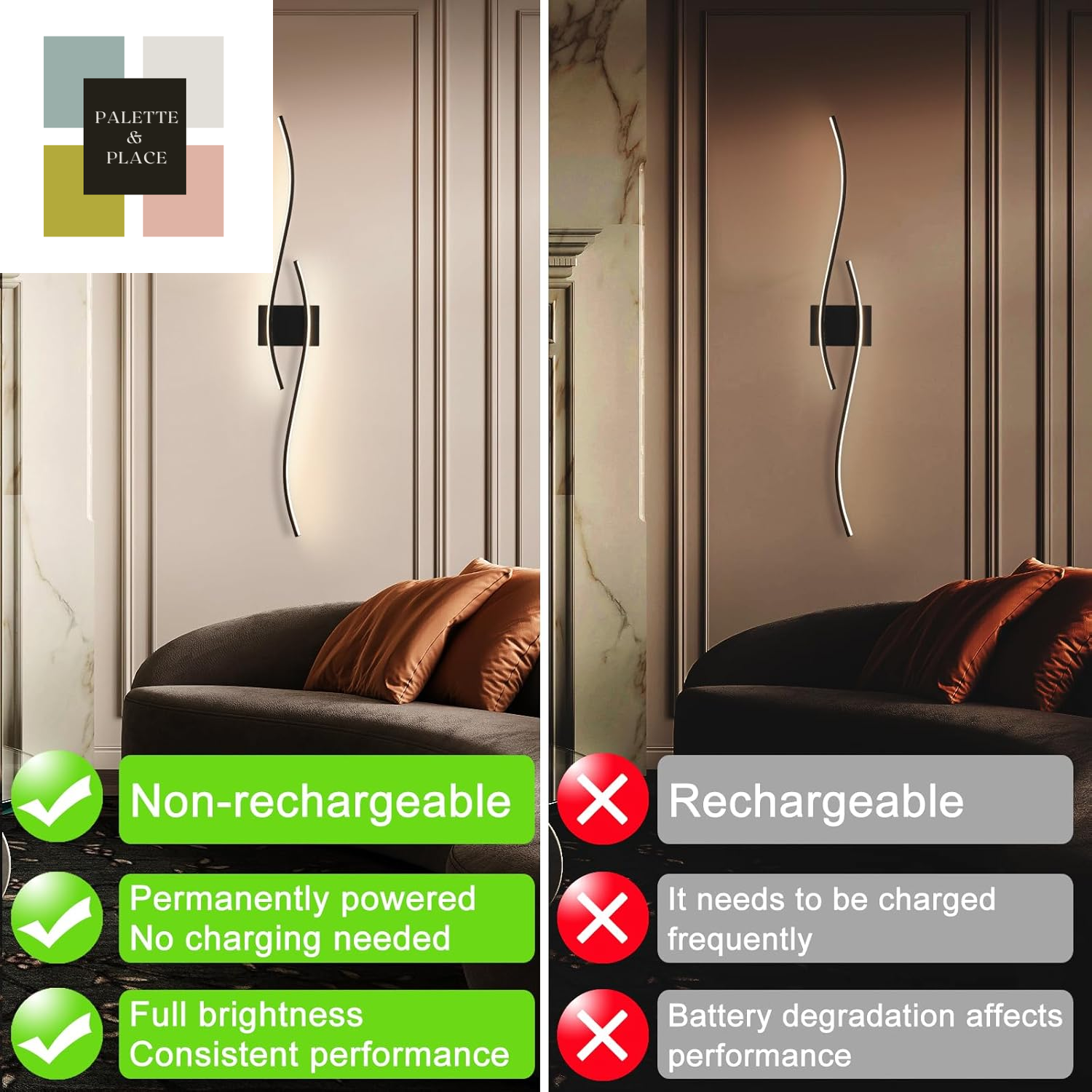 2 Pack Black Wave Wall Sconce 39.37In Modern Led Wall Lamps Bathroom Vanity Lights Lighting Fixtures over Mirror with App Smart Dimmable Light Bar for Bedroom Bedside Living Room Picture Lights